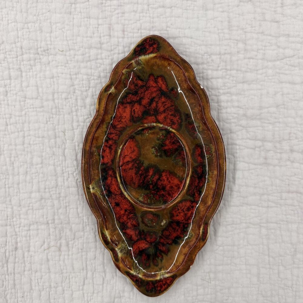 Vintage Treasure Craft Dish - Orange/ Gold/ Brown Drip